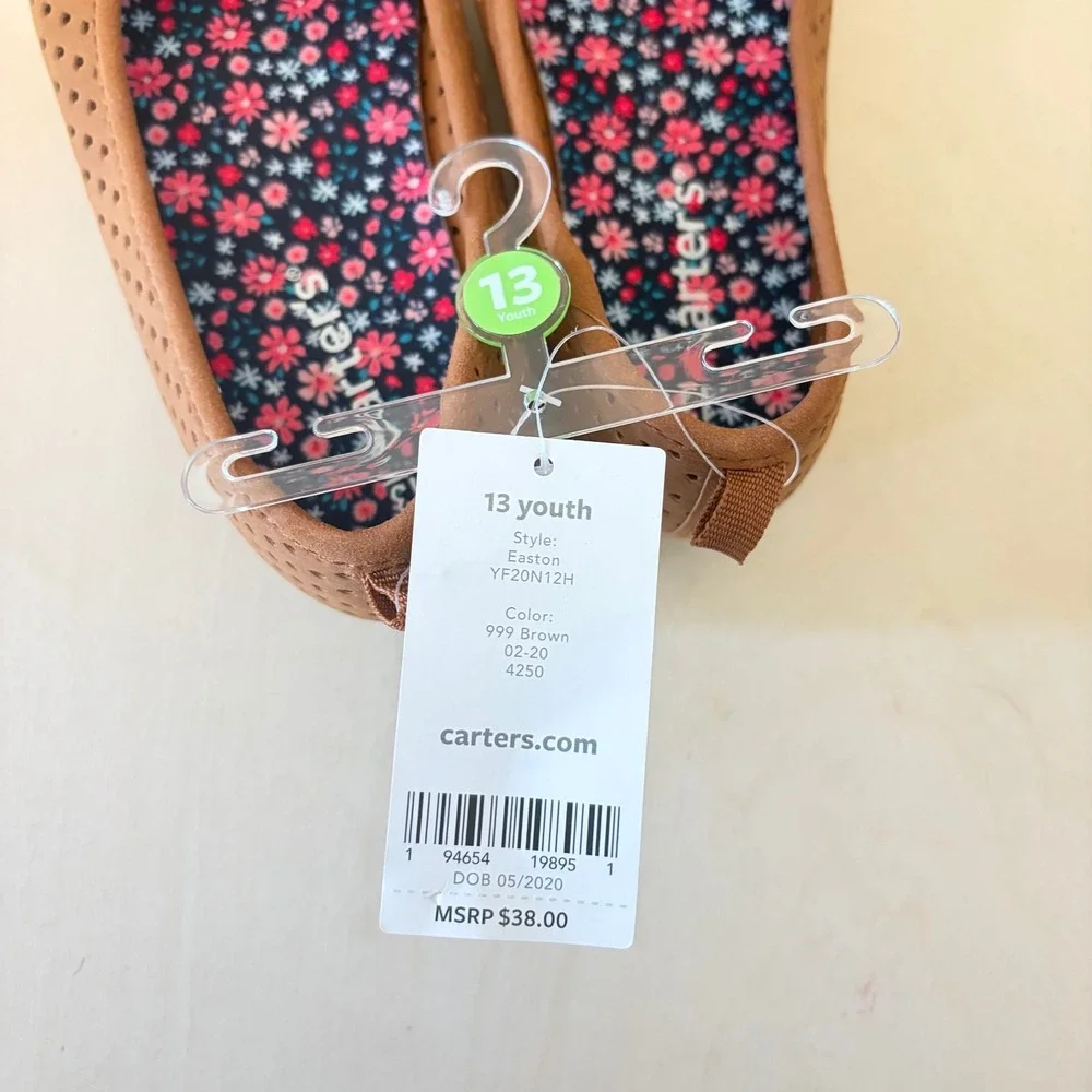Carter's Easton Ballet Flat Girls 13 Brown Heart Laser Cutout Slip on Shoes NEW